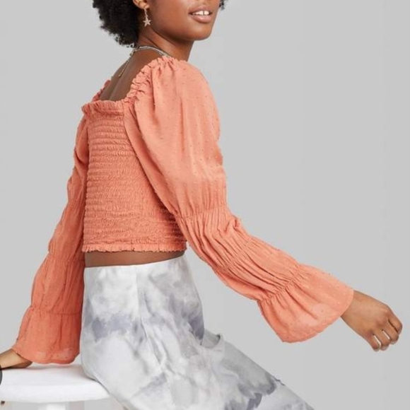 Wild Fable Orange Smocked Crop Blouse - Picture 1 of 8